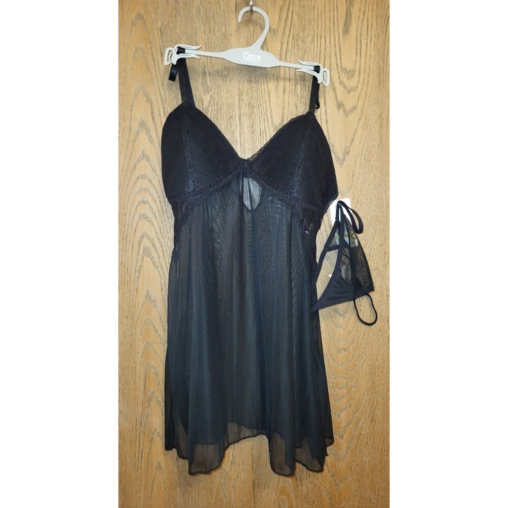 FLORA BY FLORA NIKROOZ Women's Black Babydoll Set 2 Piece Size Medium